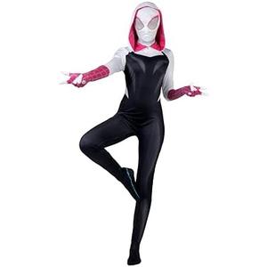 MARVEL Spider-Gwen Official Adult Zentai Halloween Costume - Hooded Spandex Jumpsuit with Printed Design and Pull On Mask, M(8/10)
