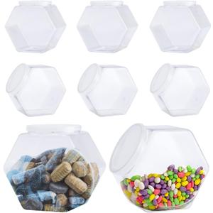 Candy jars with lids 8 Pack Plastic Candy Jars with Lid, Hexagon Candy Jars Cookie Jars for Kitchen, Clear Candy Containers for Snacks, Candy, Cookie, Dog Treats, Coffee Pod(30 OZ)