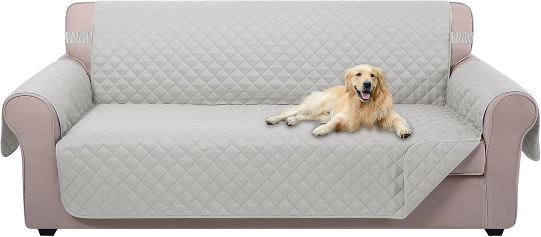 U-NICE HOME 4 Seater Sofa Cover 91 Inch Large Couch Covers for 4 Cushion Couch with Elastic Straps Water Resistant Furniture Protector Cover for Pets Cat (Sofa XX-Large, Light Grey/Light Grey)