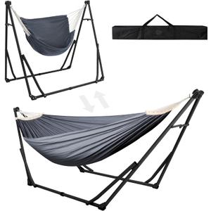 Anyoo 2 in 1 Hammock and Swinging Chair with Collapsible Steel Stand & Carrying Case,Portable & Adjustable,Easy Set Up for Outdoor,Indoor,Porch Swing,Patio,Garden,Camping Trip (Black)