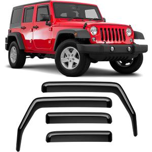 ACLONG in-Channel Rain Guards Black Window Visor Compatible with Jeep Wrangler JK 4-Door 2007-2017 Side Shatterproof Sun Visor, Window Deflectors, 4-Piece Set