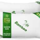 Memory Foam Pillows Queen Size Set of 2 - Cooling Bed Pillows for Sleeping - Back, Stomach, Side Sleeper Firm, Comfy Cool Shredded - 2 Pack, Rayon Derived from Bamboo