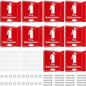 10 Sets 3D Fire Extinguisher Projecting Sign 6.3" x 6.3" Acrylic Fire Extinguisher Sign with Down Arrow Pre Drilled Mounting Hole, Includes Matching Screwsfor Indoor Outdoor Wall