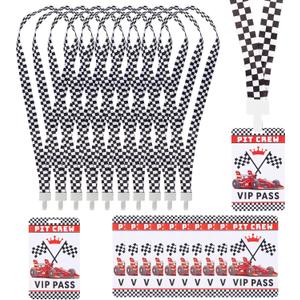 10 Sets Racing VIP Pass Cards with Checkered Lanyard Racing Lanyards Bulk PVC VIP Passes with Lanyard for Fast One Party Favors Race Car Decorations Event Gamer Race Car Theme Birthday Party