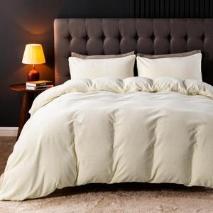 JELLYMONI Beige Velvet Duvet Cover King Size - Ultra Soft Flannel Comforter Cover, 3-Piece Luxury Fluffly Duvet Cover with 8 Corner Ties & Zipper Closure