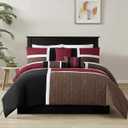 Chezmoi Collection Upland 7-Piece Quilted Patchwork Comforter Set, Burgundy/Black/Brown, Full