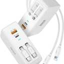 Jasput USB Wall Charger Block, Built-in Dual Retractable Cables 40W USB C Block Wall Plug with USB A/USB C Ports, Travel and PD Fast Charging for iPhone 17/16/15/14/13/12, Pad, Tablet and More