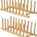 HBlife 2pcs Bamboo Dish Plate Bowl Cup Book Pot Lid Cutting Board Drying Rack Stand Drainer Storage Holder Organizer Kitchen CabinetKeep Dry