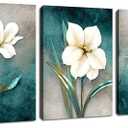 Cream White Floral Canvas Wall Art Grey Pictures, 16"x24"x3 Pieces
