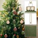 12 Pcs Velvet Christmas Balls Flocked Christmas Tree Hanging Ornaments Shatterproof Plastic Hanging Balls Decorations for Xmas Tree Party Home Holiday Decor (Brown, Green, Beige, 3.15 inch)