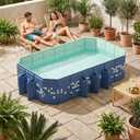 Large Foldable Swimming Pool, Mosaic Design Non-Inflatable Rectangular Pool, Oversized Thickened Framed Pool, Collapsible Pool for Kids Adults, Backyard Outdoor Pool 102.4"x65.0"x19.7"- Blue