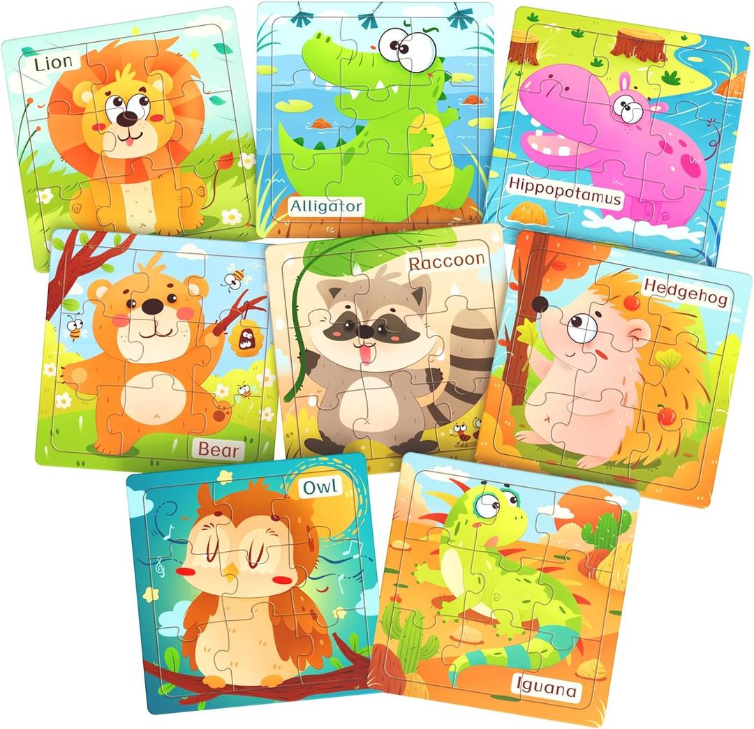 Zeoddler Wooden Puzzles for Toddlers, 8 Pack Animal Jigsaw Puzzles for Kids3-5, 9 Pieces Preschool Learning Activities, Learning & Educational Toys, Gift for Boys, Girls
