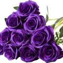 10 Pcs Purple Rose Artificial Flower, Faux Silk Flowers With Long Stems, Fake Roses Bulk Bouquet for Decoration Valentine's Day Centerpieces Proposal Bridal Bouquets Shower Party Home Floral Decor