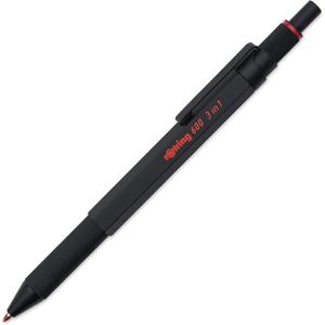 rOtring 600 3-in-1 Multicolor Pen and Mechanical Pencil, Switches Between 2 Ballpoint Pen Fine Point Tips (Black and Red Ink) and 1 Mechanical Pencil Tip (0.5mm Lead), Black Barrel