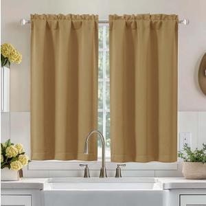 Aiyufeng Gold Short Blackout Curtains for Bedroom 45 Inches Long 2 Panels Set, Solid Thermal Insulated, Energy Saving Window Treatment Curtains Blackout Drapes, W40 x L45 Inch, Gold