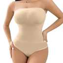 SheBuddy Women's Strapless Shapewear Triangle Bodysuit Tummy Control Seamless Sculpted Body Shaper with Removable Straps, M