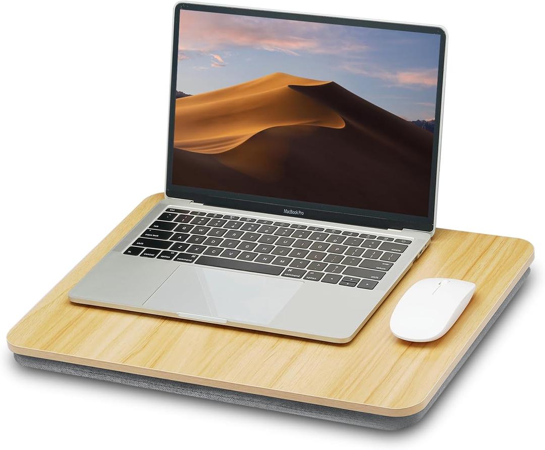 ZEAPTAC Portable Lap Laptop Desk with Pillow Cushion, Fits up to 15.6 inch Laptop, Lap Stand for Bed & Couch & Carpet, Book Tablet/Drawing Board/Computer Laptop Stand - Light Brown Wood