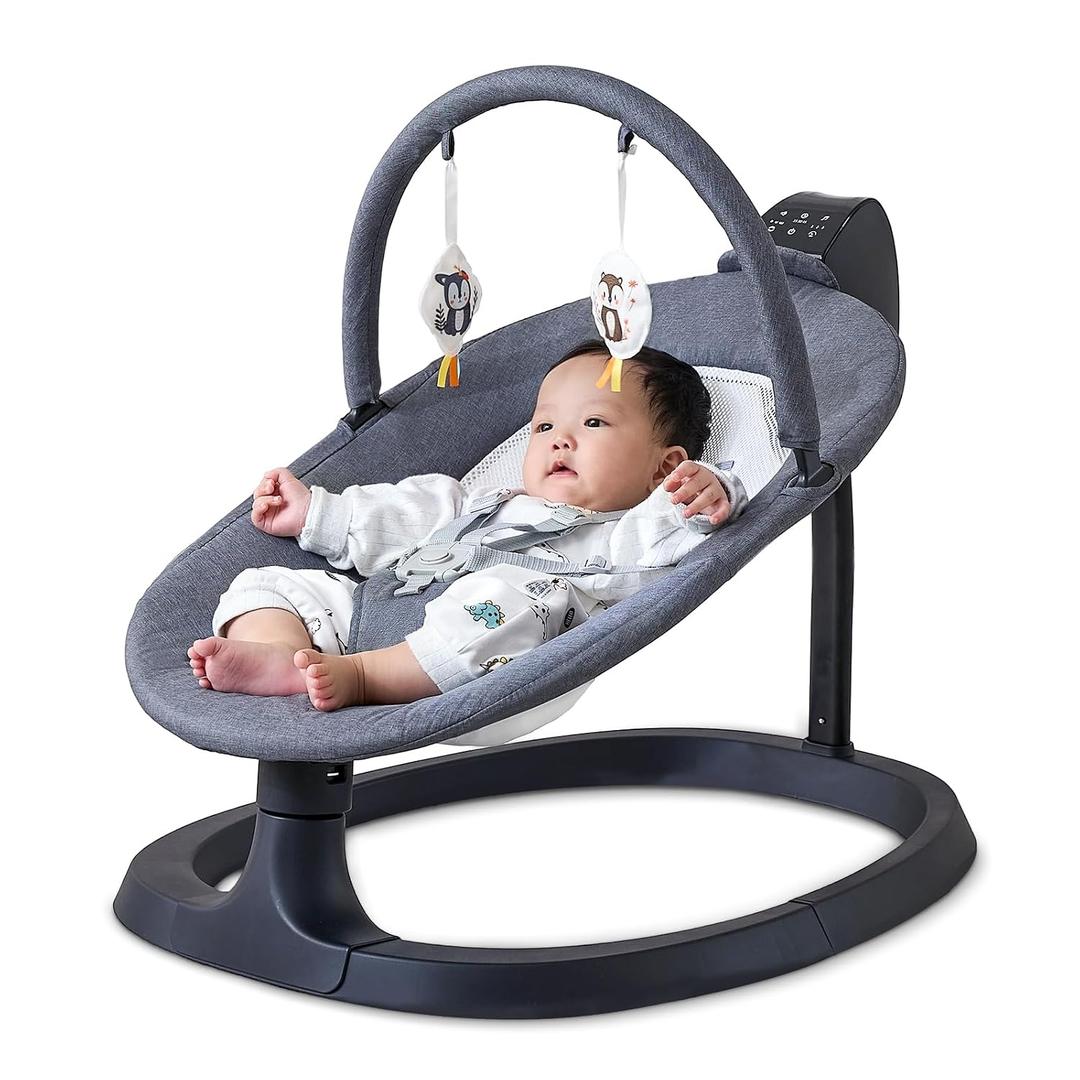 2-in-1 Baby Swing & Toddler Chair, Dual-Arm Support Rocking Seat up to 66 lbs, 3 Motion Modes, 8 Sounds, Touchscreen & Remote Control, Adjustable Recline, Dark Grey
