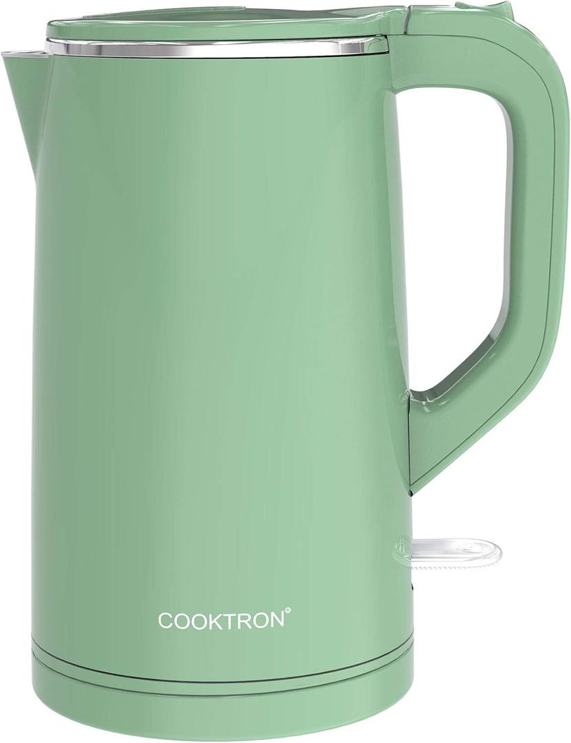 1.7L Electric Kettle Quiet, Double Wall Hot Water Boiler BPA-Free, Quiet Boil and Cool Touch Tea Kettle, Cordless with Auto Shut-Off & Boil Dry Protection, 1500W Fast Boiling, Green (1.8 Quarts)