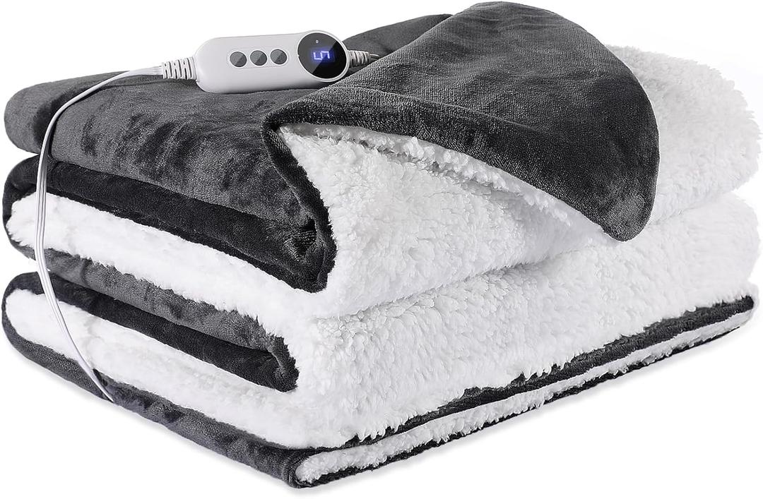 Heated Blanket 72"x84" Full Size, Dual-Sided with Soft Flannel & Sherpa Fabric, Electric Blanket with 9 Heating Levels & 2-10 Hours Auto Off, Machine Washable, Dark Gray