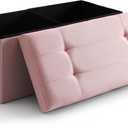 CUYOCA Storage Ottoman Bench Foldable Seat Footrest Shoe Bench End of Bed Storage with Flipping Lid, 75L Storage Space, 30 inches Linen Fabric Pink, OT026PK