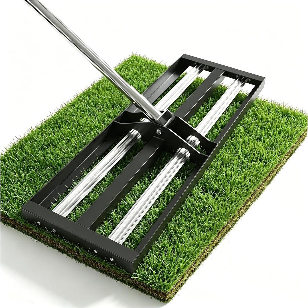 Updated Lawn Leveling Rake 40"x10", Lawn Leveler with Aluminum Rollers, Yard Leveling Rake Stainless Steel with 27-80" Adjustable Handle, Heavy-Duty Ground Leveler Suit for Garden, Golf Lawn, Farm