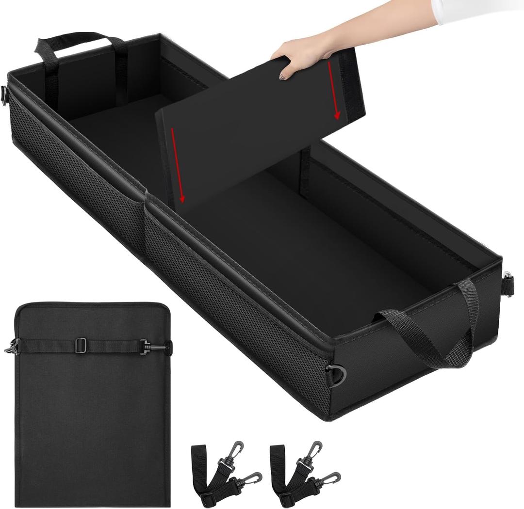 Under Seat Truck Organizer Storage Box with 1 Removable Divider & 5 Storage Mesh Bag, Collapsible Trunk Organizer for Car, SUV, Truck, or Van(Full Size Trucks) Two large storage compartments