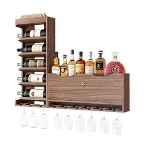 Wall Mounted Wine Rack&Liquor Bottle Shelf-Ash Wood Wine Rack Wall Mounted with Glass Holder and Storage Cabinet-Separable Wall Wine Rack with Cork Storage for Home Bar, Dining Room, Wine Cellar