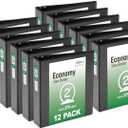 Office Essentials Economy View 3 Ring Binders, 2" Round Rings, 2.8" Spine, 375-Sheet Capacity, Black Binders (12-Pack of 03429)
