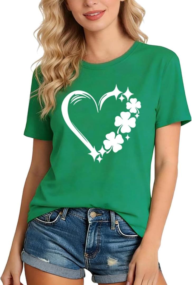 GONOSEED 6Size Shirt+Earrings St Patricks Day Shirt Women St Patricks Day Outfits for Women Shamrock Earrings Accessories (Green,Medium)