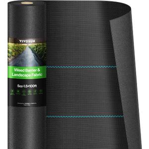 VIVOSUN Premium Weed Barrier Landscape Fabric Heavy Duty, 1.5ftx100ft 5oz Double-Layered Weed Control Mat with High Permeability, Commercial Ground Cover, Easy Set up & Superior Weed Control