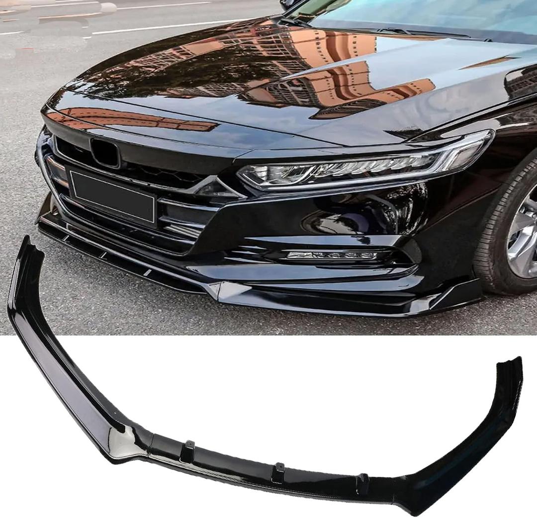 MUCO New Front Bumper Lip Compatible with Honda Accord 2018 2019 2020 2021 10th Gen 4 Door Sedan Glossy Black Front Lips