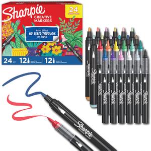 Sharpie Creative Markers, Combo Pack, Water-Based Acrylic, Bullet & Brush Tips, Assorted Colors Including Earth Tones, 24 Count - Works on Paper, Metal, Wood, Ceramic, Glass, Rock, Canvas