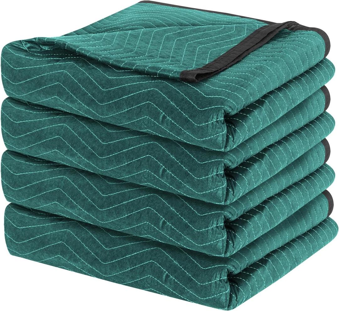 4 Moving Blankets, Double Extra Large Moving Blankets for Furniture, Professional Quilted Furniture Shipping and Storage Pads, 144" x 80", Green and Gray(4 Packs)