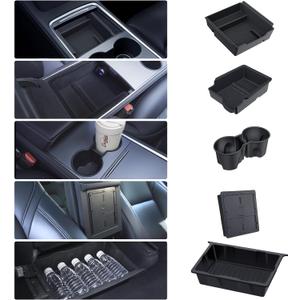 Center Console Organizer Tray 5PCS for Tesla Model Y Accessories 2024 2023 2022 2021 2020, Armrest Storage Tray and Hidden Storage Box, Cup Holder Insert, Under Seat Storage Box