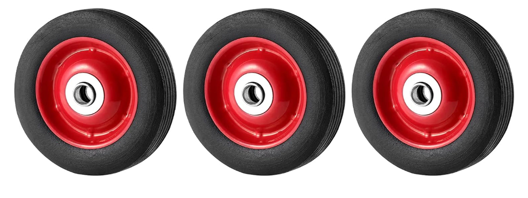 3 Pack 6 x 1.2 Inch Solid Rubber Flat Free Tire, Hand Truck Wheel with Ball Bearing and 5/8 Inch Axle Diameter, Solid Rubber Wheel, 350 lbs Capacity