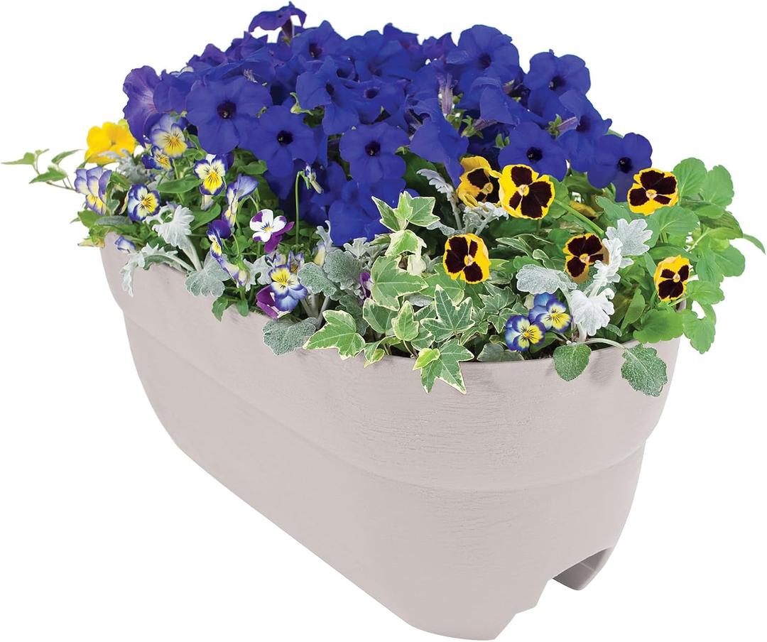 Bloomers Railing Planter with Drainage Holes 24" Weatherproof Resin Planter Polyethylene plastic - White, 24.3 10.5 9.5 inches