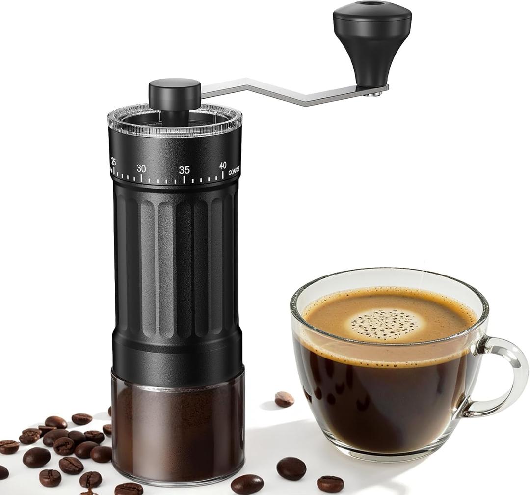 Mini Manual Coffee Grinder with 40 Adjustable Settings, Portable Hand Coffee Bean Mill with 30g Capacity, Conical Burr Coffee Grinder with Crank for Travel, Camping, Office, Espresso, Pour Over, etc (M01 Black)