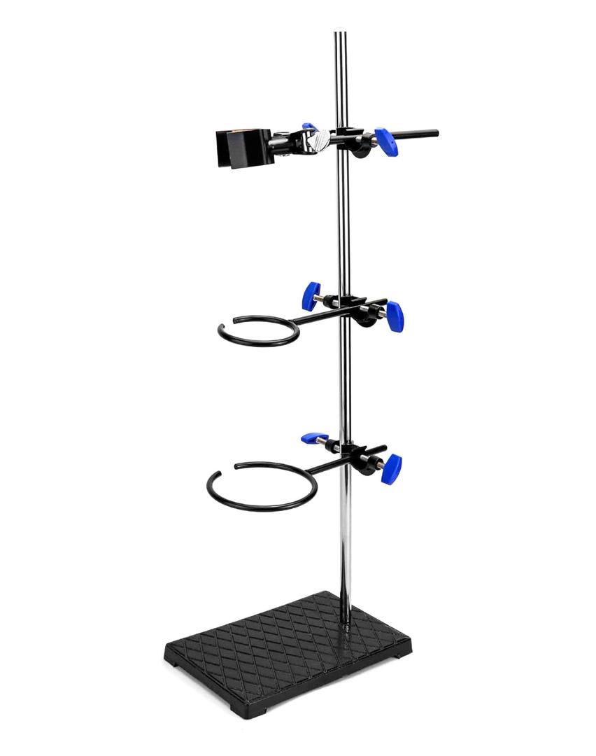 QWORK Heavy Duty Laboratory Stands Support Set, 24" Metal Support Bracket Ring Stand, Cast Iron Base (8.6" x 5.5" 3.3lbs), Rod (24" L), 2 Retort Rings (Dia. 2.4"/3.5") and 1 Flask Clamp