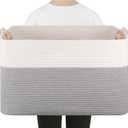 75L Large Blanket Basket, Toy Basket Bin for Kids, Cotton Rope Woven Storage Baskets for Living Room, Bedroom, Nursery, Baby Room Decorative Organizer, 22''17''12'', Grey and White