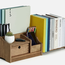 Desktop Adjustable Organizer Storage Book Shelf with Drawer Wooden Desk 