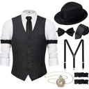 YESSA 1920s Mens Costume,Roaring 20s Costumes for Men,Gatsby Costume Men,1920s Mens Outfit Hat Vest Pocket Watch Tie, 2XL