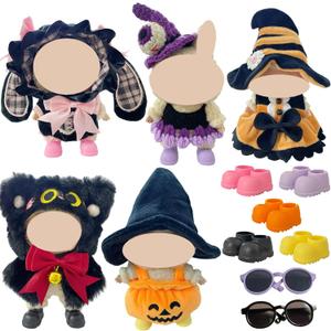 5 Sets Magical Fantasy Dress-Up Clothes for 17cm Dolls, Pumpkin, Witch, Bunny, Cat & Fantasy Outfits, 6.7-Inch Plush Doll Accessories with Shoes and Glasses, Kawaii Idea (No Dolls)