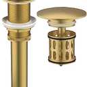 Bathroom Pop up Drain Without Overflow, Anti-Clogging Vessel Sink Drain Strainer, Pop Up Drain with Detachable Basket, Hair Catcher Bathroom Sink Drain Stopper (Brushed Gold, No Overflow)
