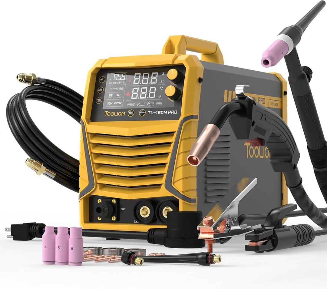 TOOLIOM 180A 4 in 1 MIG Welder Gas MIG/Flux MIG/Stick/Lift TIG Multiprocess Welding Machine 110V/220V Welder with Lift TIG Torch
