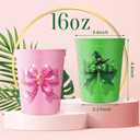 Yungyan 12 Pcs Witch Theme Party Decorations Reusable Plastic Cups 16oz Pink and Green Witch Cups for Pink and Green Birthday Party Baby Shower Wedding Summer Tropical Supplies Movie Fan Favors, 3.54 x 2.68 x 4.33 inches