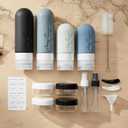 DEPOZA Travel Bottles Kit (16 Pack) - TSA Approved, Leak Proof Silicone Squeezable Containers for Toiletries. Complete Set with Jars, Sprayers & Bag (Black)