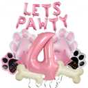 4th Dog Balloons 18pcs Lets Pawty Balloons Dog Paw Birthday Decor Pink 32 inch Pink Number Balloons 4 Mylar Foil Balloons for Lets Pawty Birthday Decorations Dog 4th Birthday Party Supplies