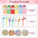 2 x 48Sets Valentines Day Gifts Bulk Valentines Day Crazy Straws with Cards and Stickers Water Bottle Gift Colorful Reusable Drinking Straws Exchange Cards for Friends Party Favors Supplies