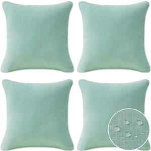 Decorative Outdoor Waterproof Throw Pillows with Inserts, Set of 4, 18" x18" Pillows for Patio, Backyard, Bed, Couch, and Patio Furniture, Aqua Green